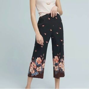 Anthropologie Ett: Twa Floral Black Wide-Leg Cropped Pants, size XL